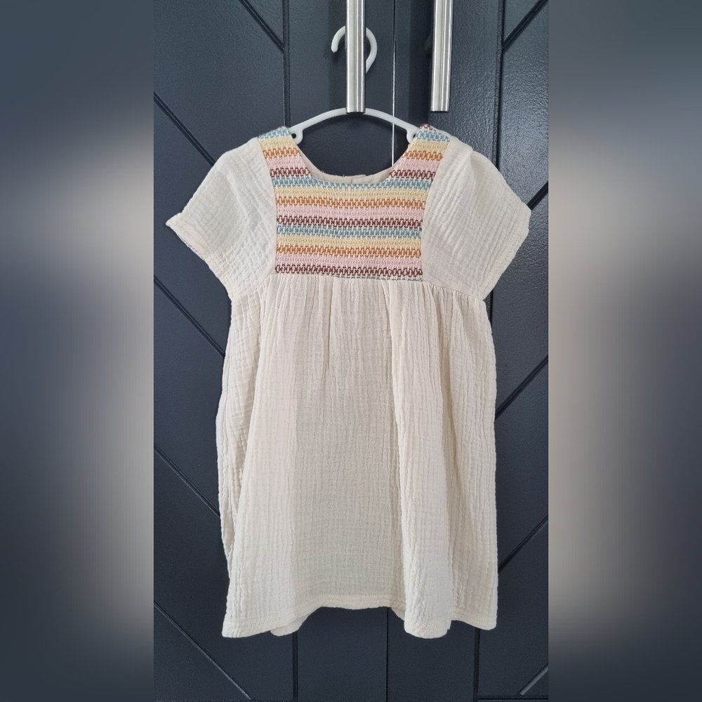 Vintage vibe Rabbit+Bear embroided spring summer dress 3T minimal Organic Cotton